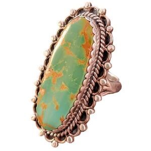 Vintage Navajo Beaded Large Oval Royston Turquoise Statement Ring